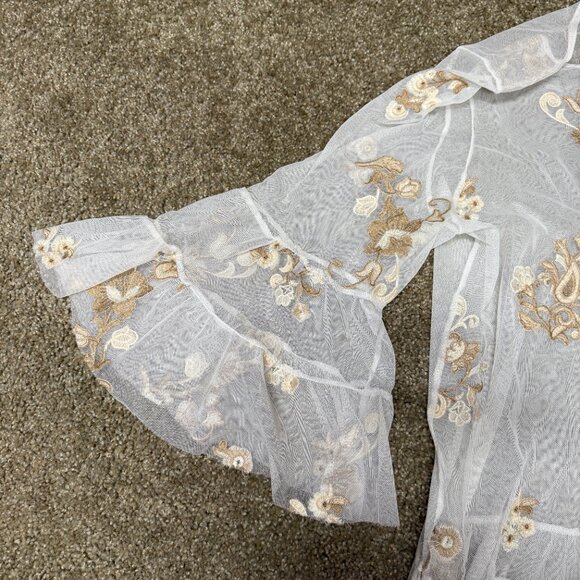 Soft Surroundings Embroidered Mesh Tunic Top Womens XL White Floral Bell Sleeve - Picture 14 of 15